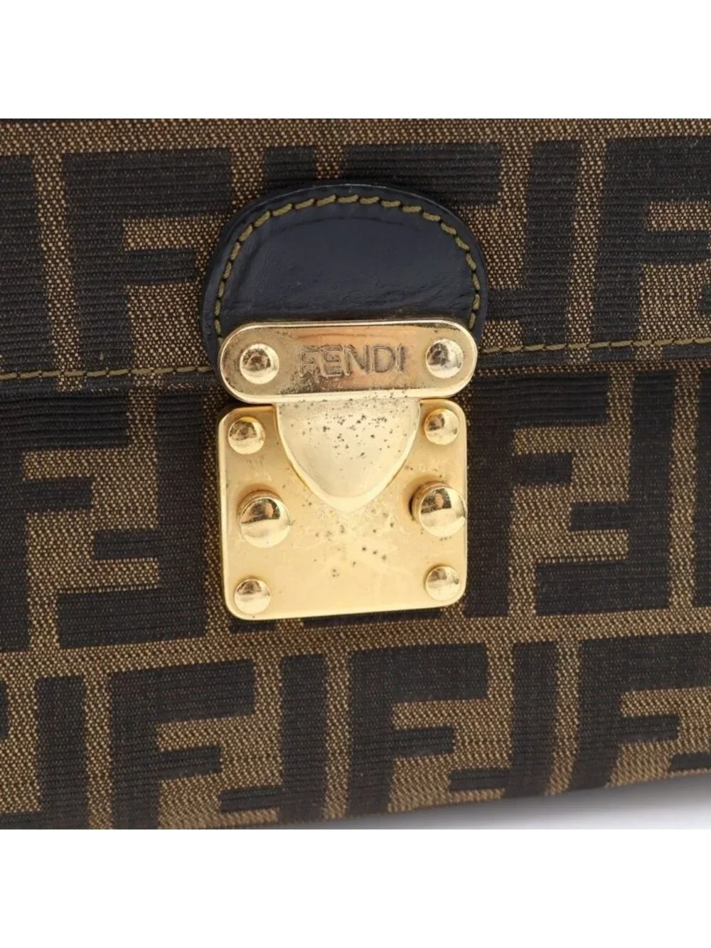 Fendi Zucca 2-Way Shoulder Bag Brown Leather Gold